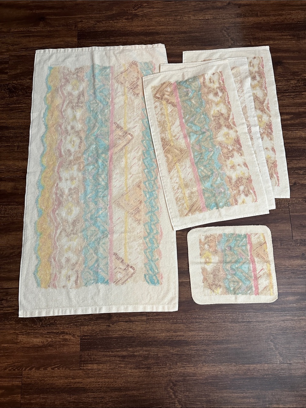 Vintage Croscill 5 Pc Pastel Southwestern Cotton Towel Set 90s - Picture 2 of 10